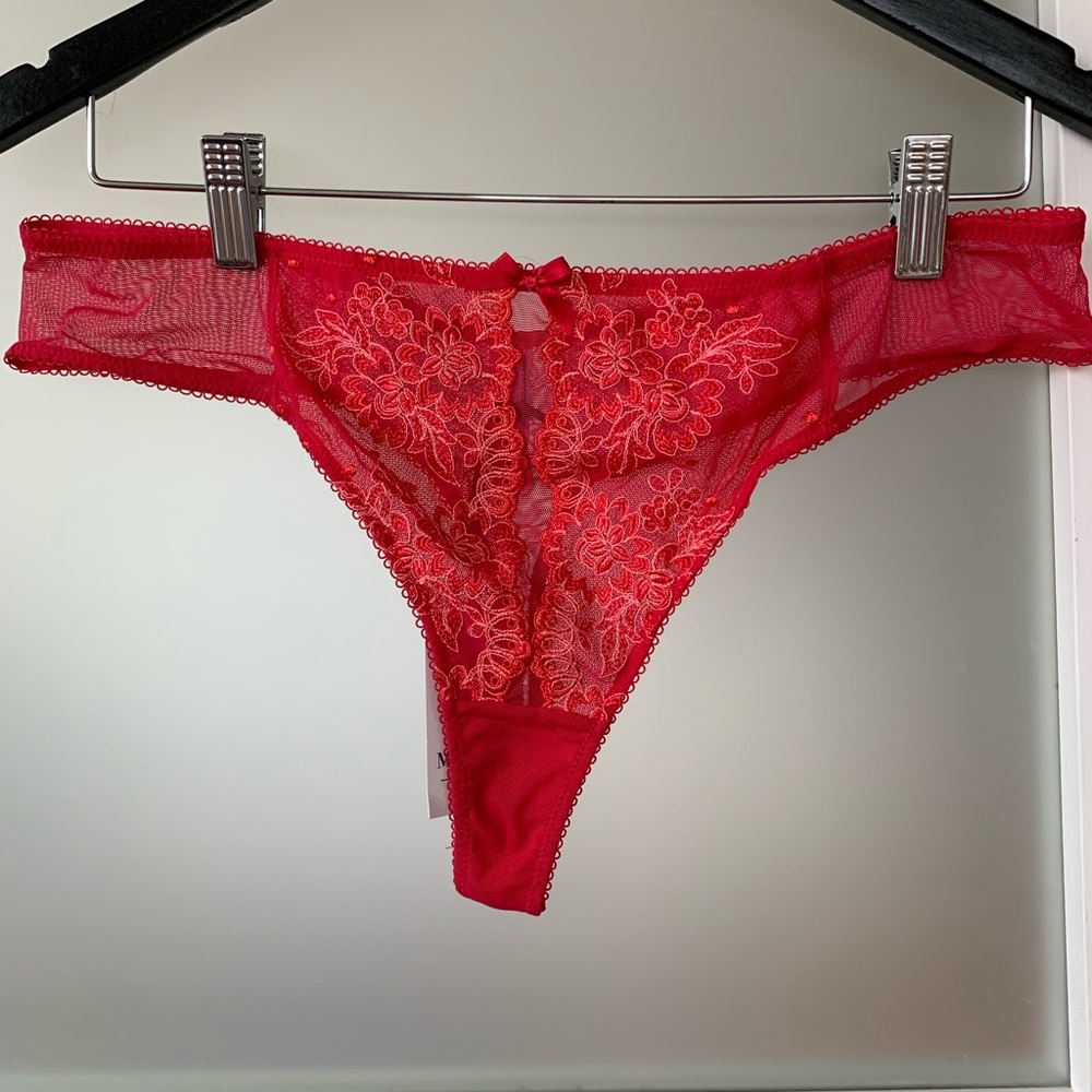Red embroidered detail thong from Millesia. Size large. NWT